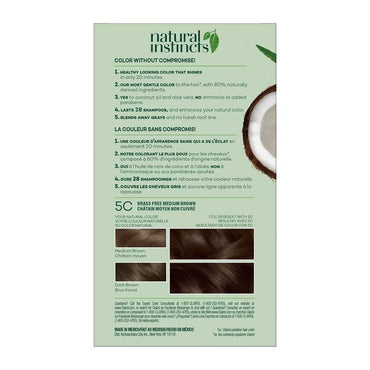 Clairol Natural Instincts Demi-Permanent Hair Color Cream, 5C Brass Free Medium Brown, 1 Ea