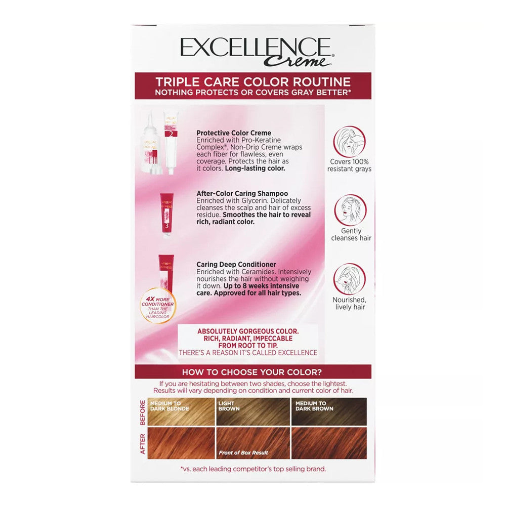 Loreal Excellence Triple Protection Hair Color Creme, 6R Light Auburn - 1 Ea