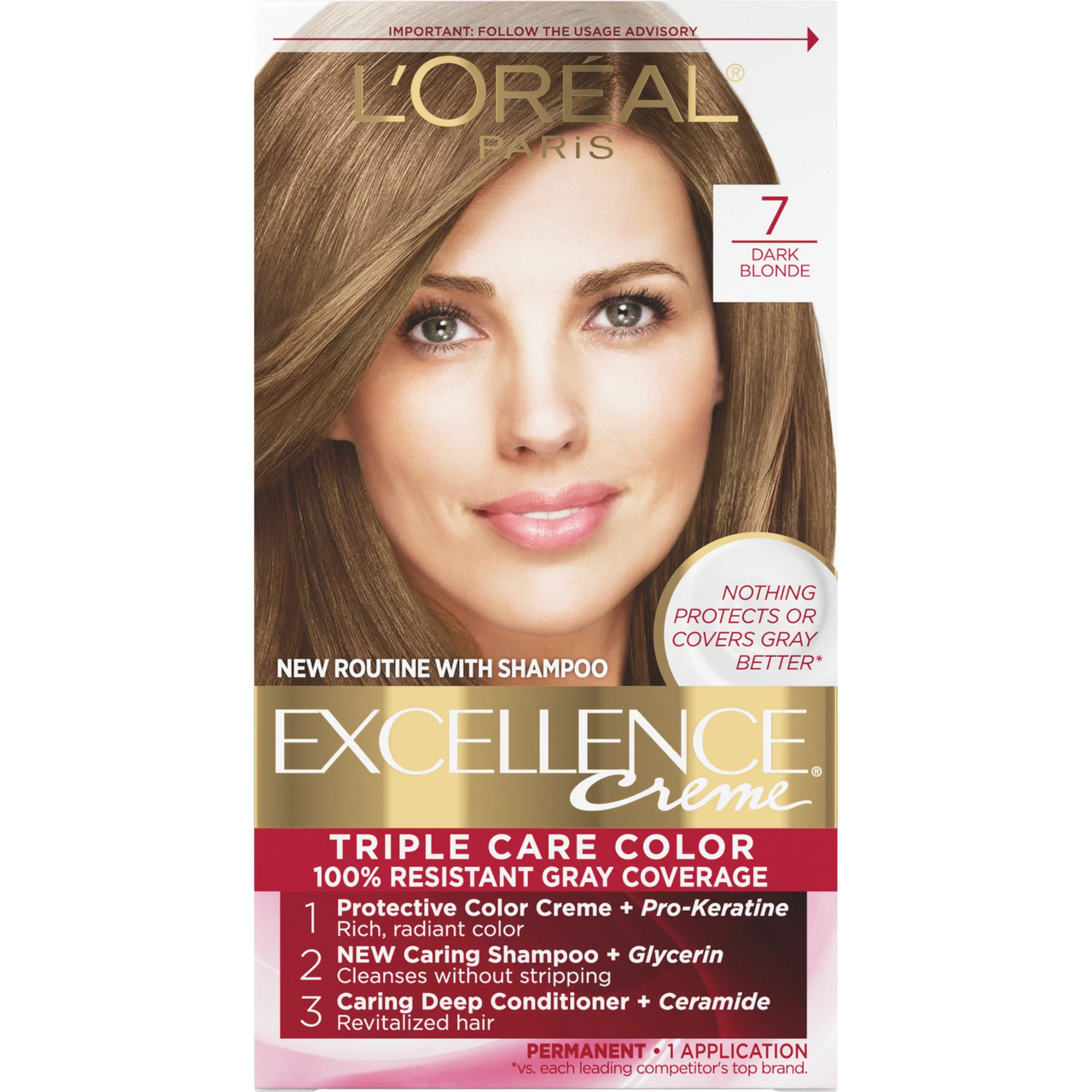 Loreal Excellence Triple Protection Hair Color Creme, 7 Dark Blonde, 1 Ea