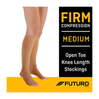 Futuro Therapeutic Support, Firm Compression Knee High, Open Toe, Beige, Medium - 1 Ea