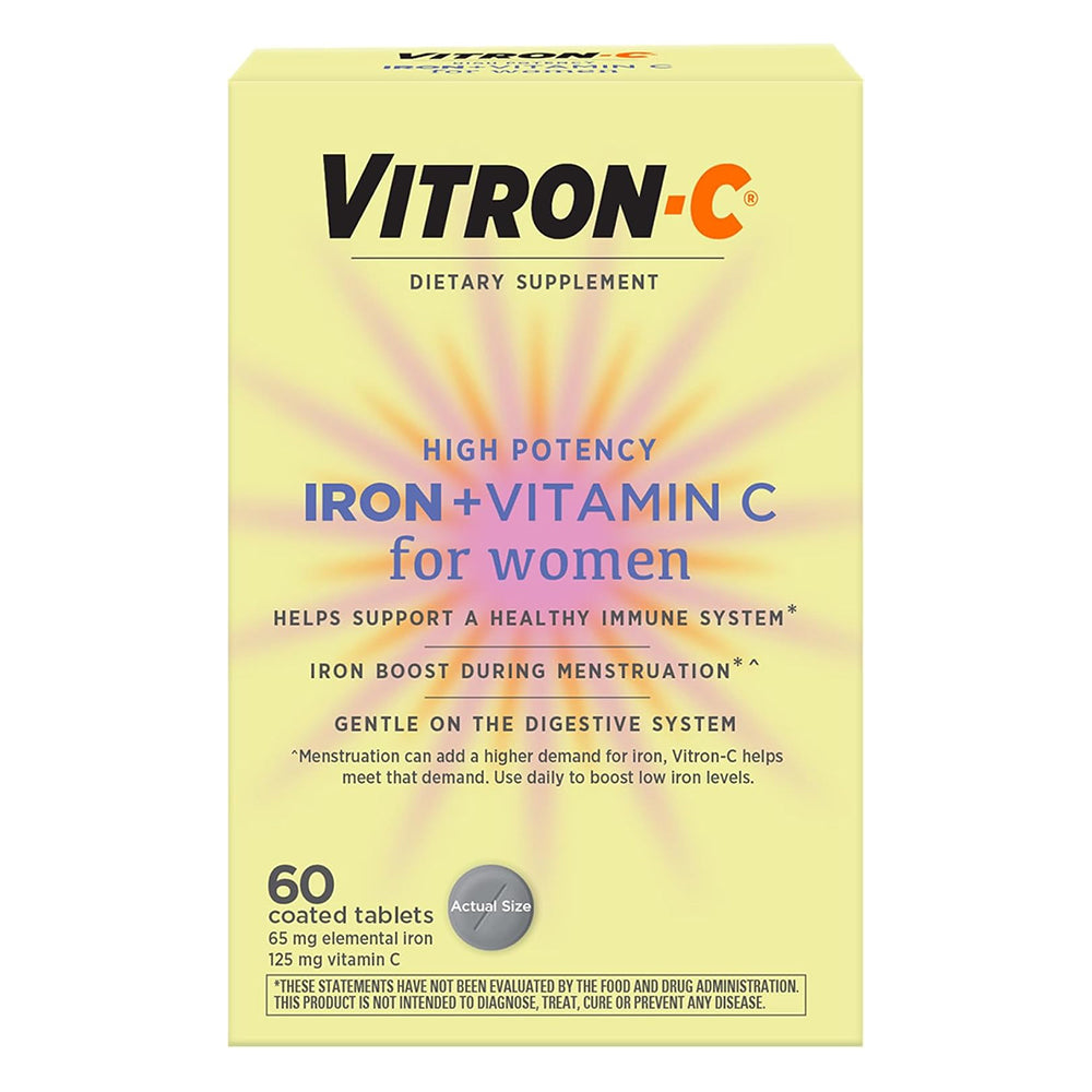 Vitron-C High Potency Iron with 65mg 125mg Vitamin C for Women Immune Support 60Ea