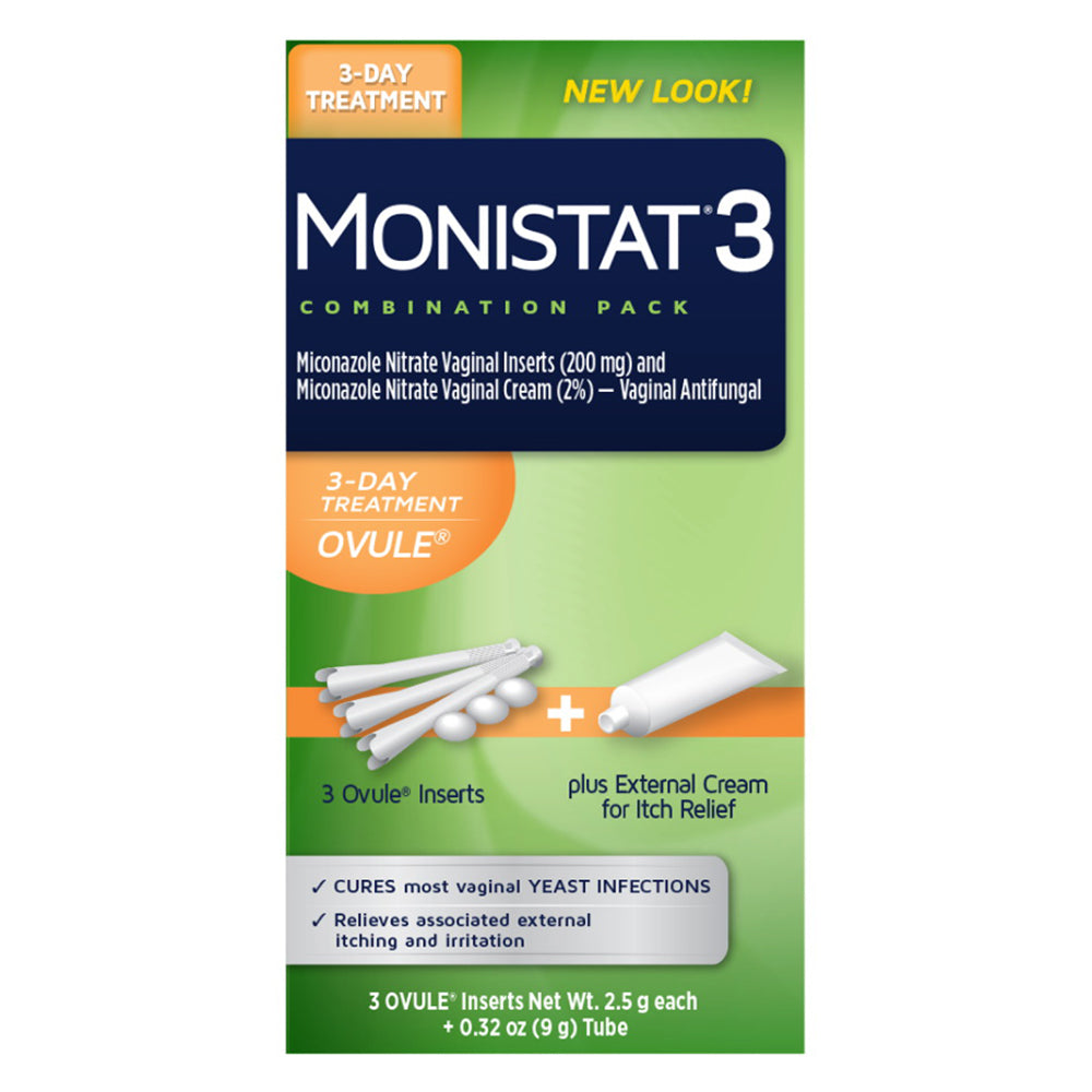 Monistat 3 Day Treatment Combination Pack Vaginal Suppositories with 3 Ovule and External Cream for Itch Relief 1 Ea