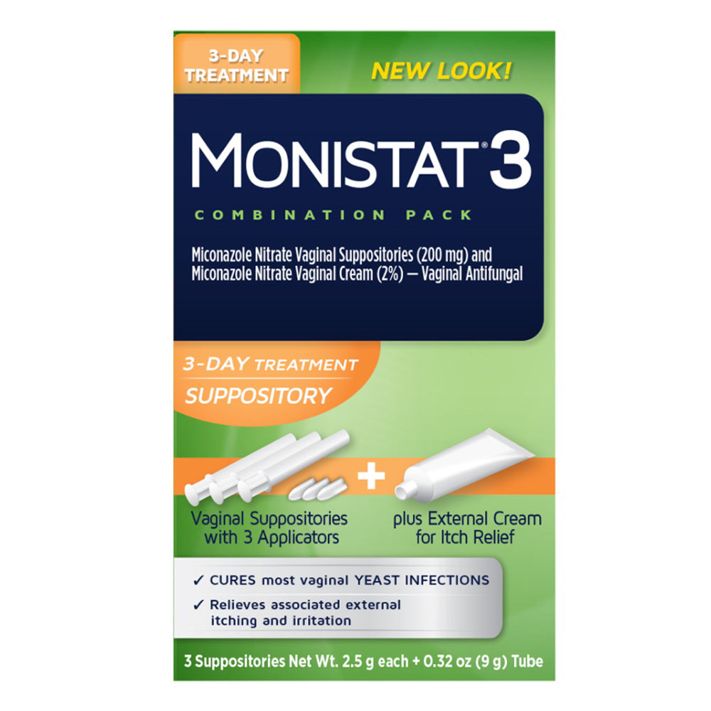 Monistat 3 Day Treatment Combination Pack Vaginal Suppositories with 3 Application and External Cream for Itch Relief 1 Ea