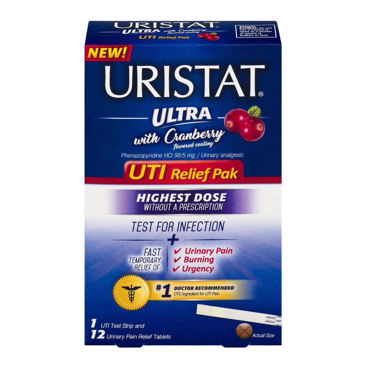 Uristat Uti Relief pak 1 Test Strip, 12 Pain Relief Tablets Packge, 1 Ea