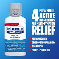 Mucinex Fast-Max Cold, Flu And Sore Throat Liquid For Ages 12 Plus - 6 Oz