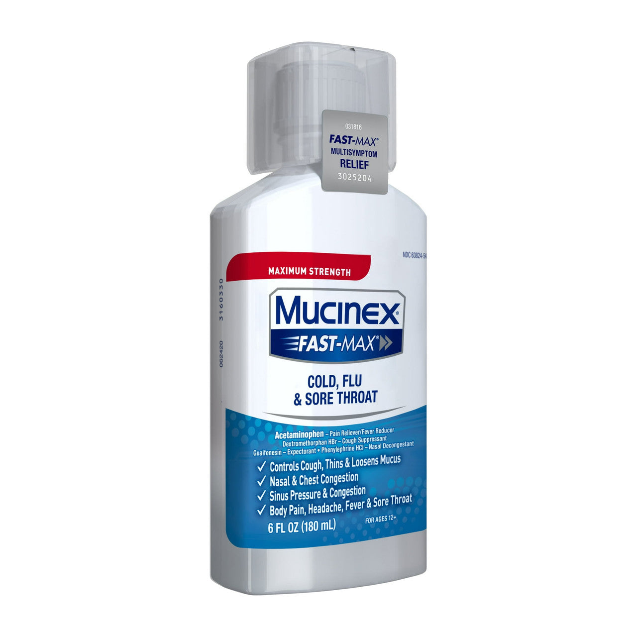 Mucinex Fast-Max Cold, Flu And Sore Throat Liquid For Ages 12 Plus - 6 Oz