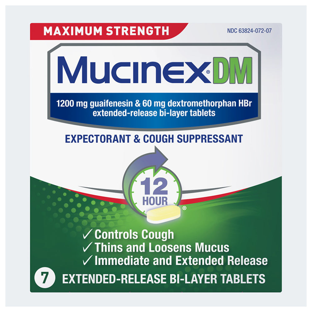 Mucinex DM Maximum Strength Cough Suppressant Extended Release Bi Layer Tablets 7 Ea