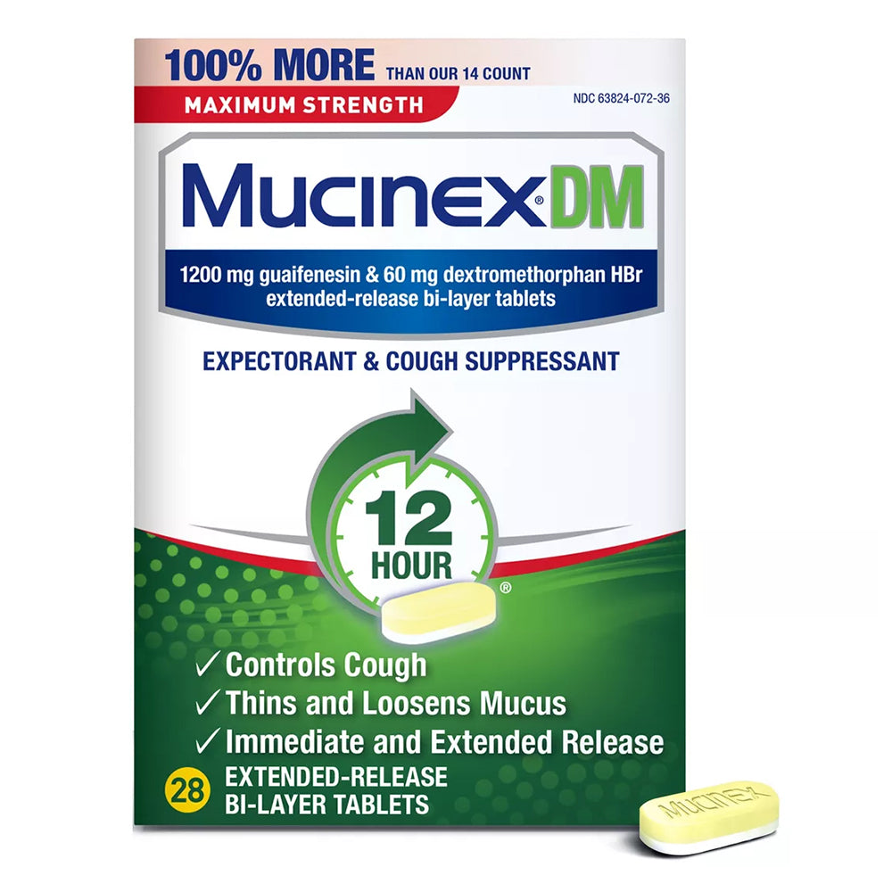 Mucinex Dm Expectorant Maximum Strength And Nasal Decongestant Tablets, 1200 Mg - 28 Ea