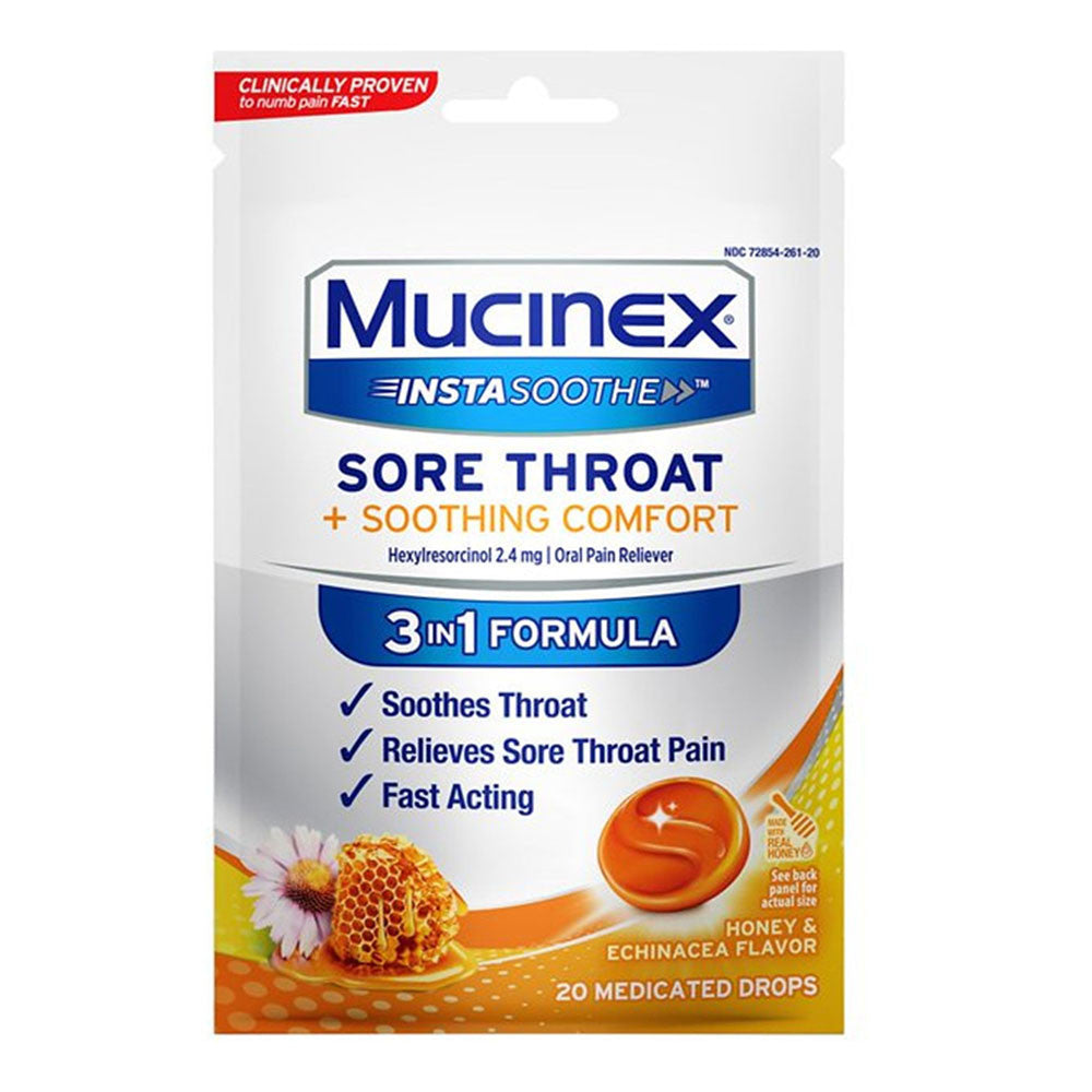 Mucinex Insta Soothe Medicated Drops, Honey And Echinacea, 20 Ea