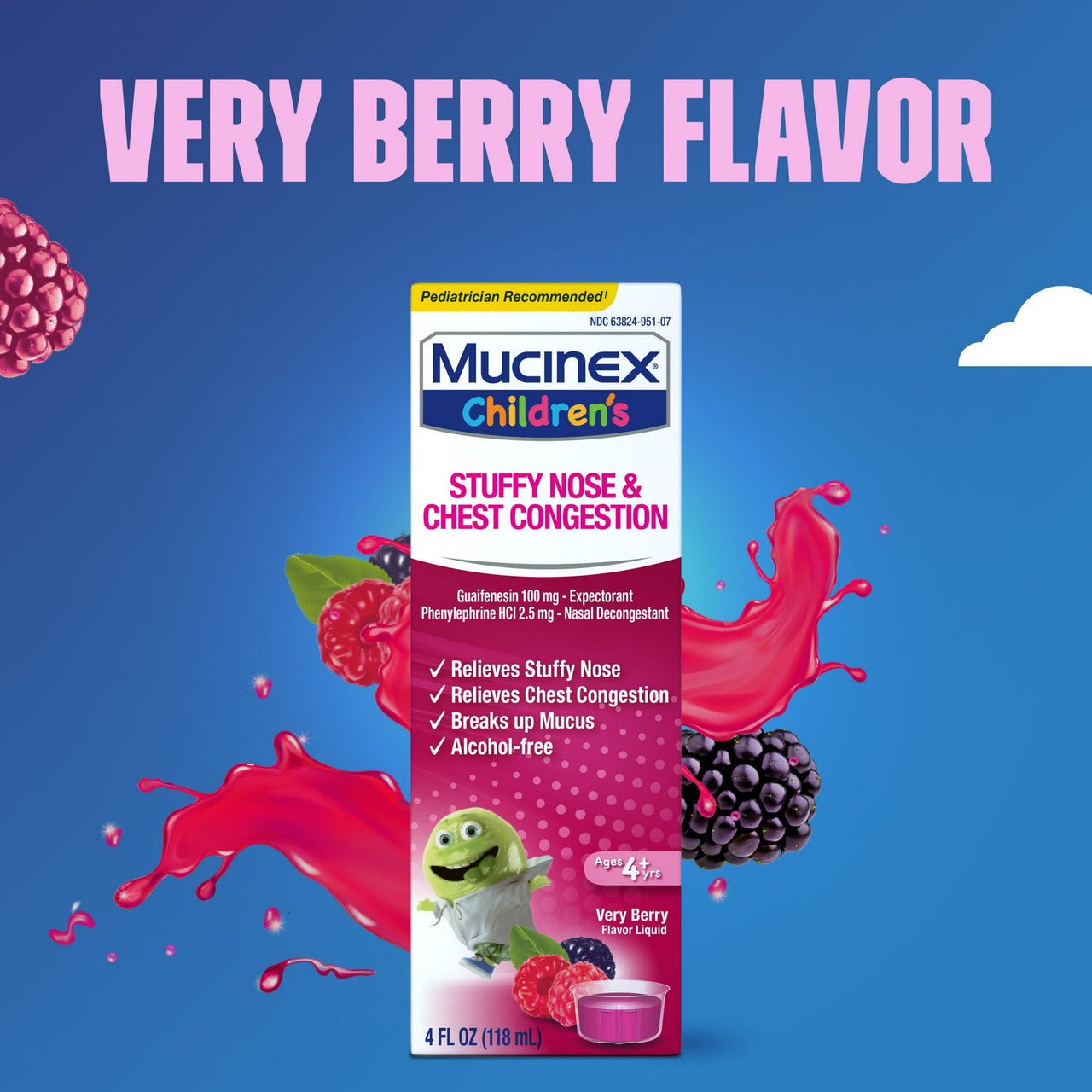 Mucinex Expectorant And Nasal Decongestant For Kids, Mixed Berry, 4 Oz
