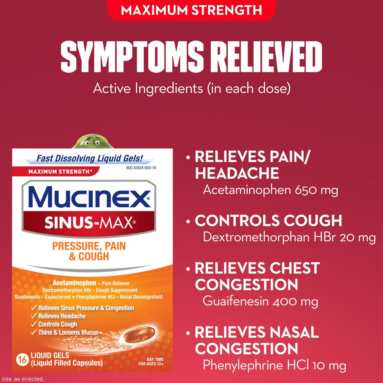 Mucinex Sinus Max Severe Congestion Relief Liquid Gels, 16 Ea