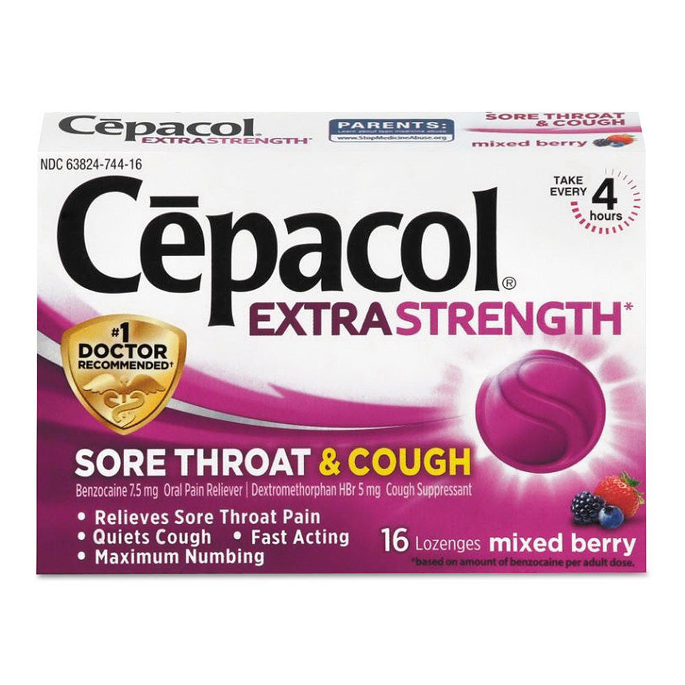 Cepacol Sore Throat Plus Cough Maximum Strength Numbing Mixed Berry Lozenges, 16 Ea