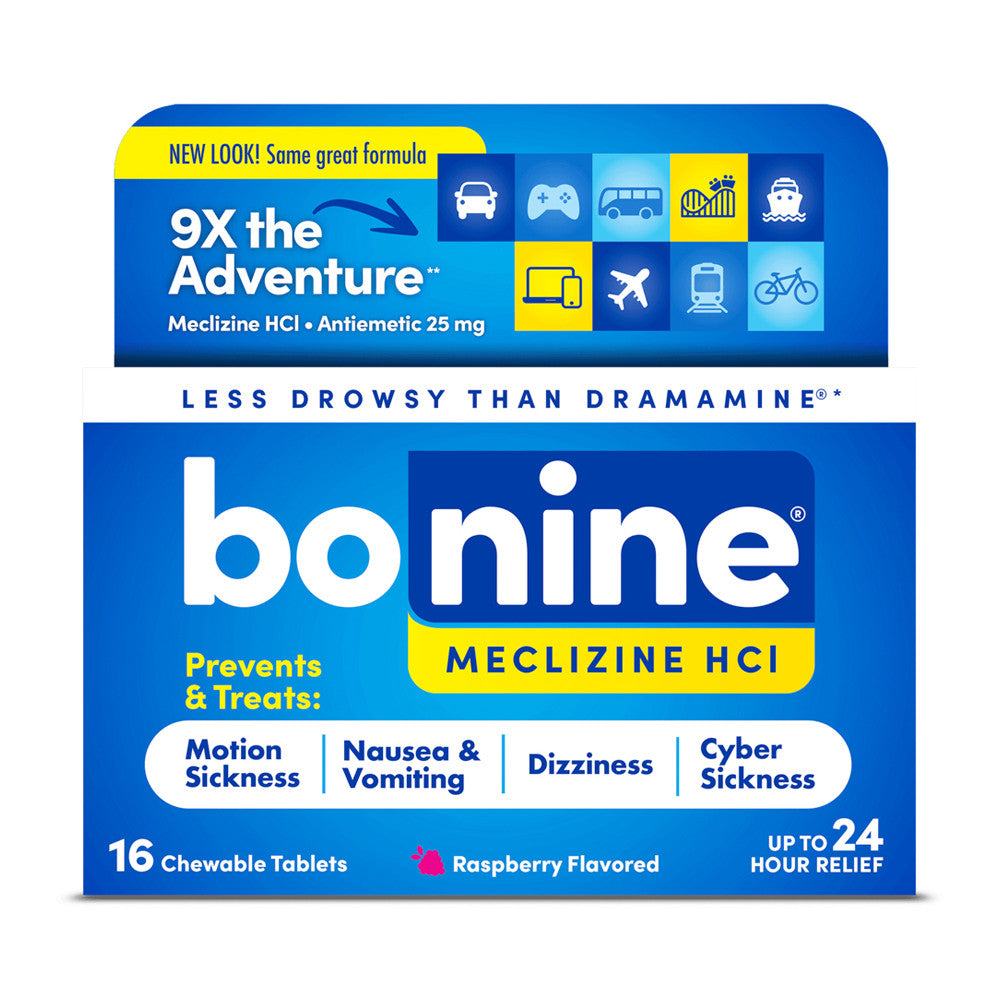 Bonine Motion Sickness Protection, Chewable Tablets, Raspberry, 16 Ea
