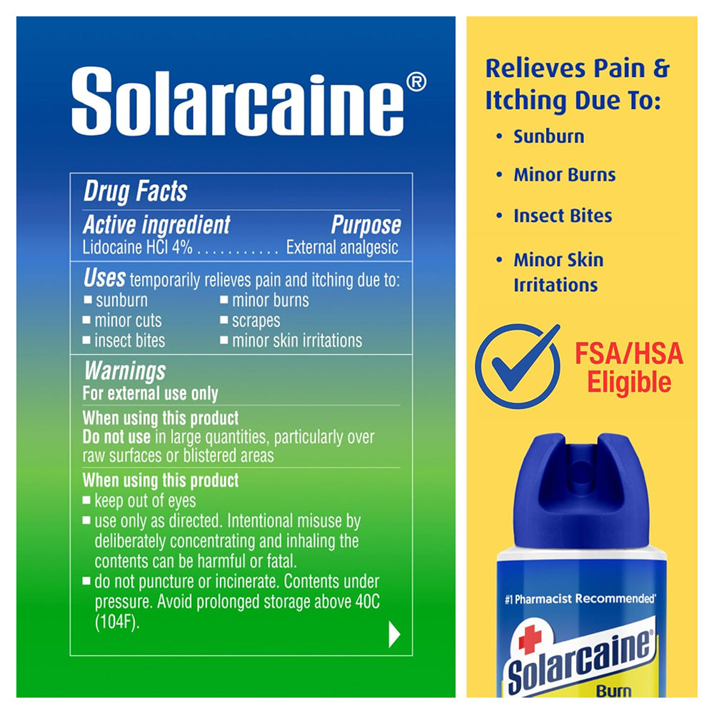 Solarcaine Burn Relief Spray with Max Lidocaine for Burns, Scrapes and Itch 4Oz (113g)