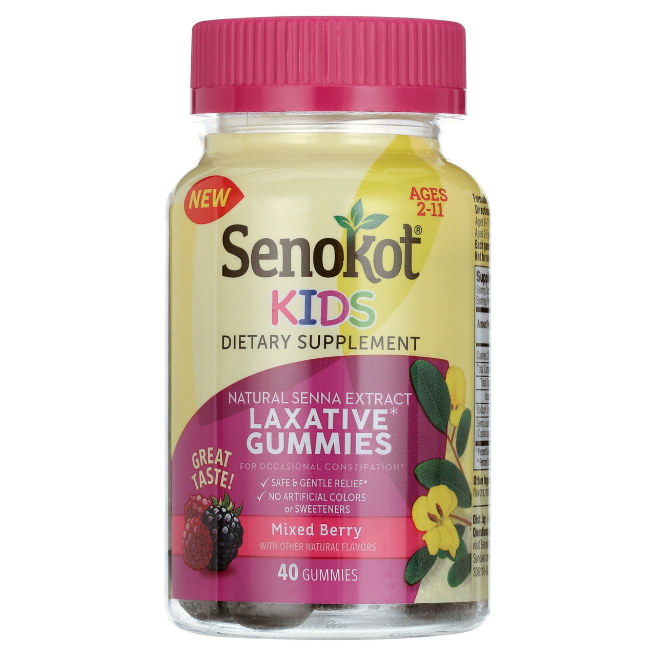 Senokot Kids Dietary Supplement Laxative Gummies, Mixed Berry Flavor, 40 Ea