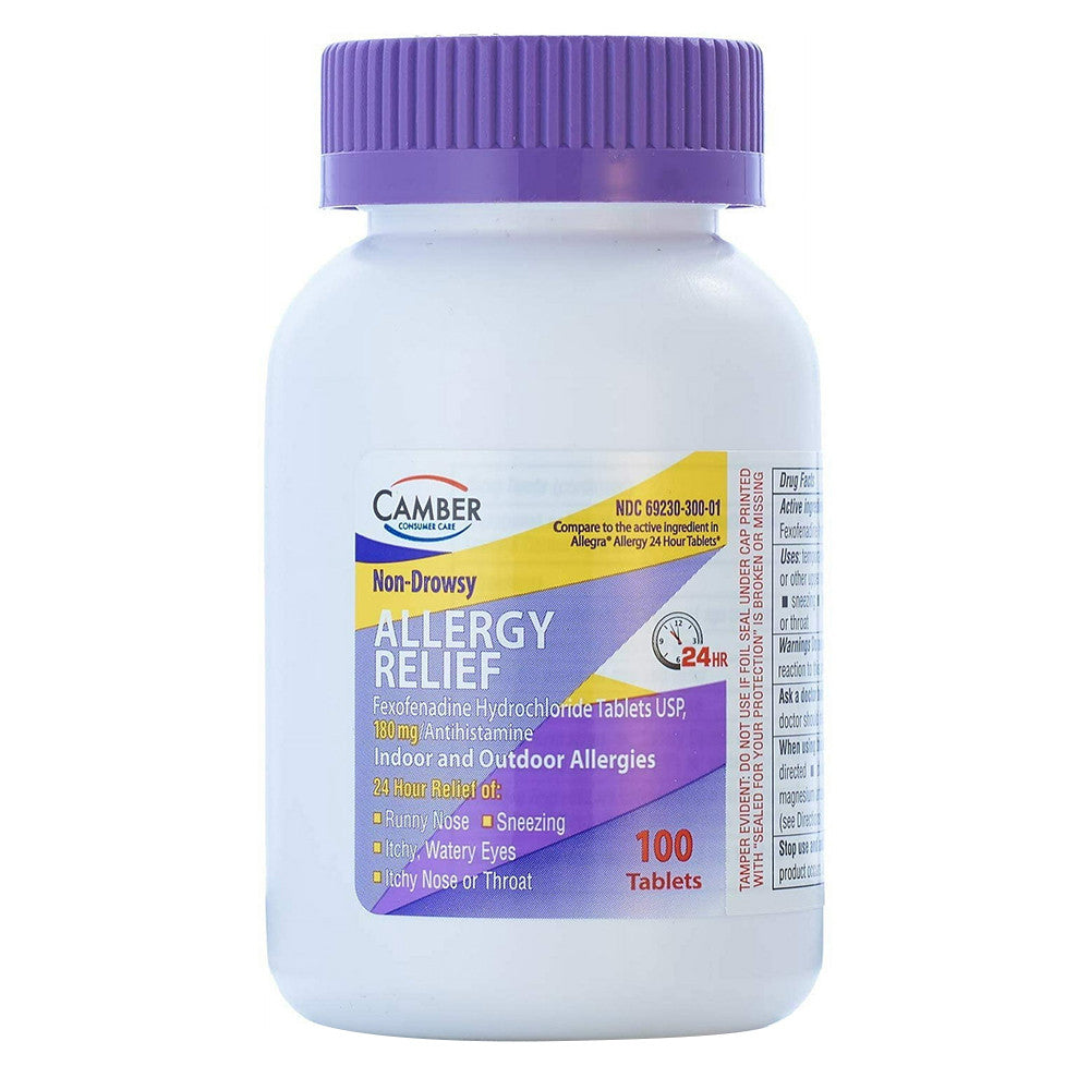 Camber Non Drowsy 180 Mg Antihistamine Tablets for 24 Hour Allergy Relief, 100 Ea