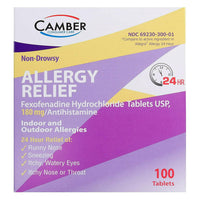 Camber Non Drowsy 180 Mg Antihistamine Tablets for 24 Hour Allergy Relief, 100 Ea