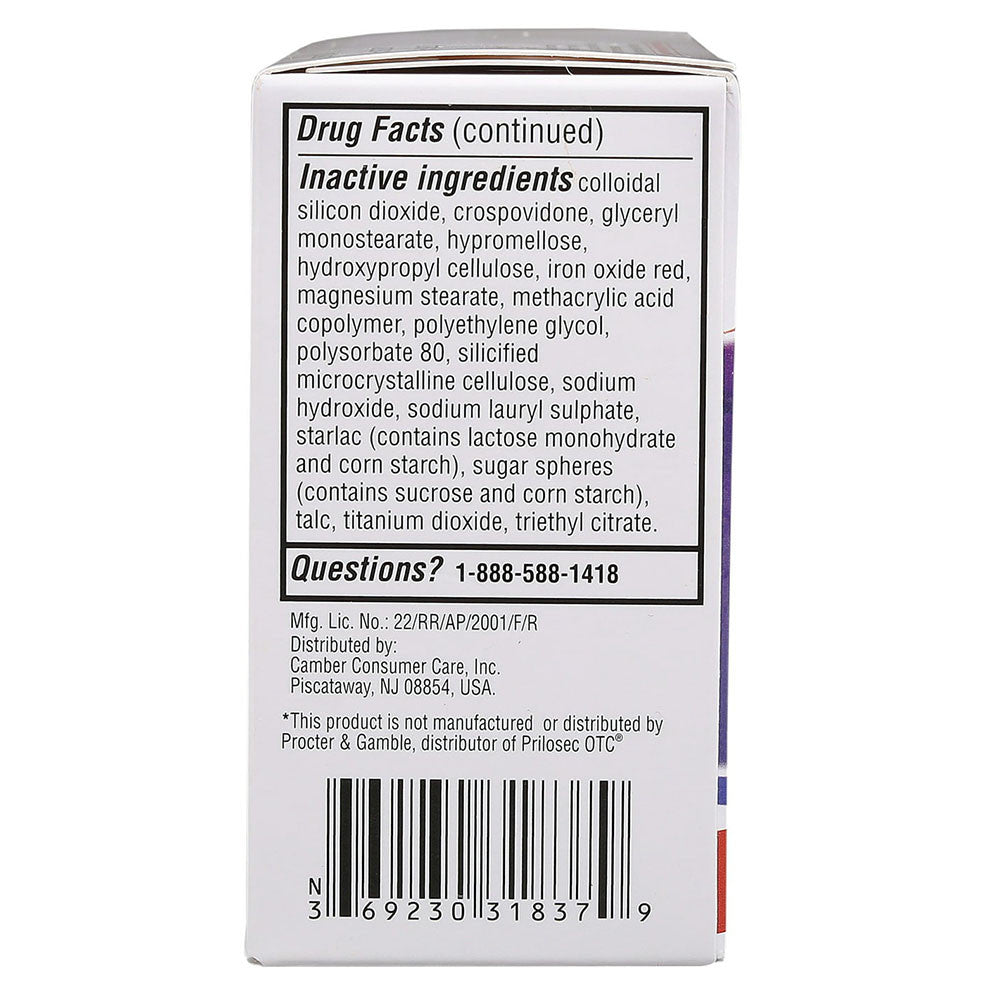 Camber Consumer Care Omeprazole 20 Mg Tablets, Acid Reducer and Heartburn Medicine, 42 Ea