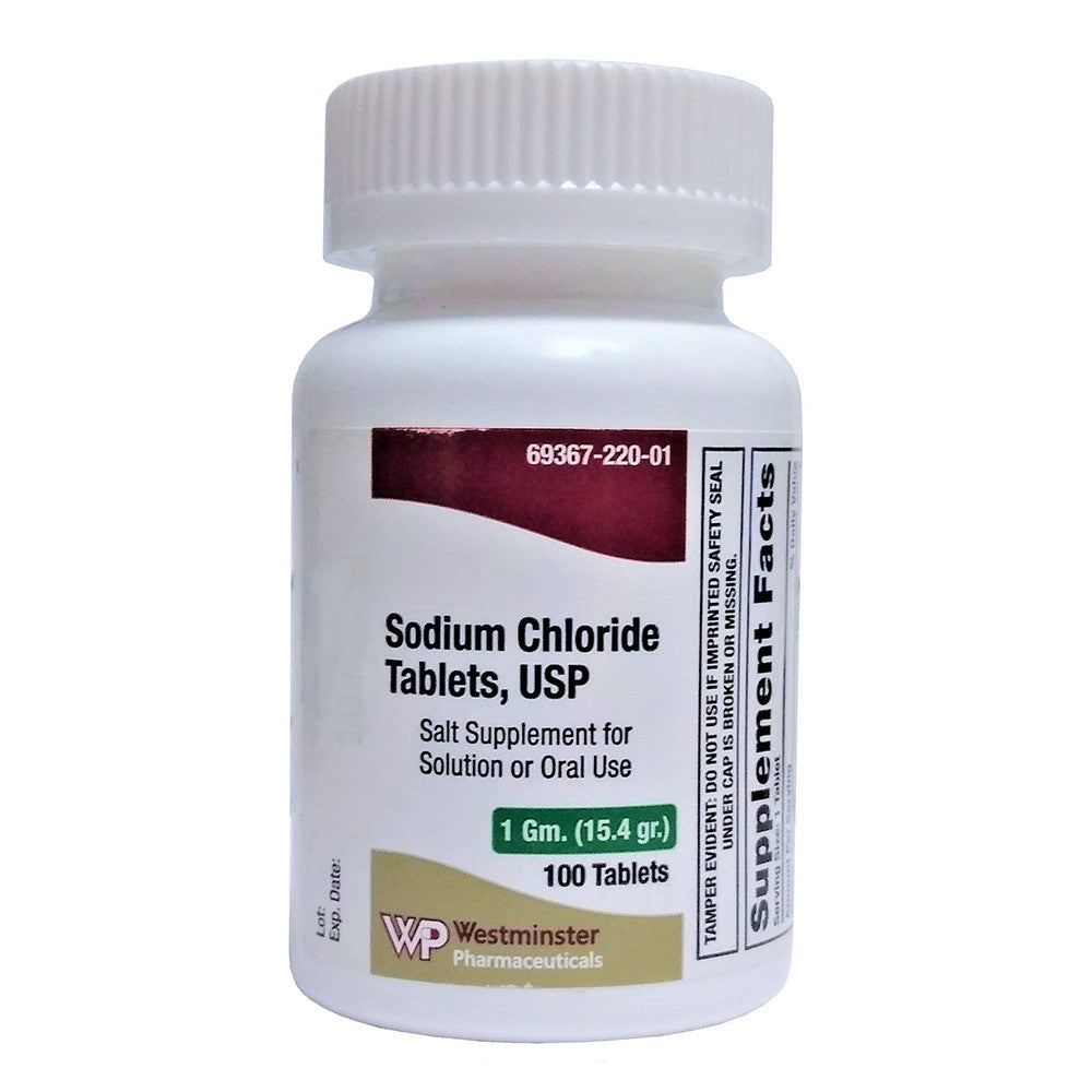 Sodium Chloride Salt Supplement and Electrolyte Replenisher 1 Gm Tablets, 100 Ea