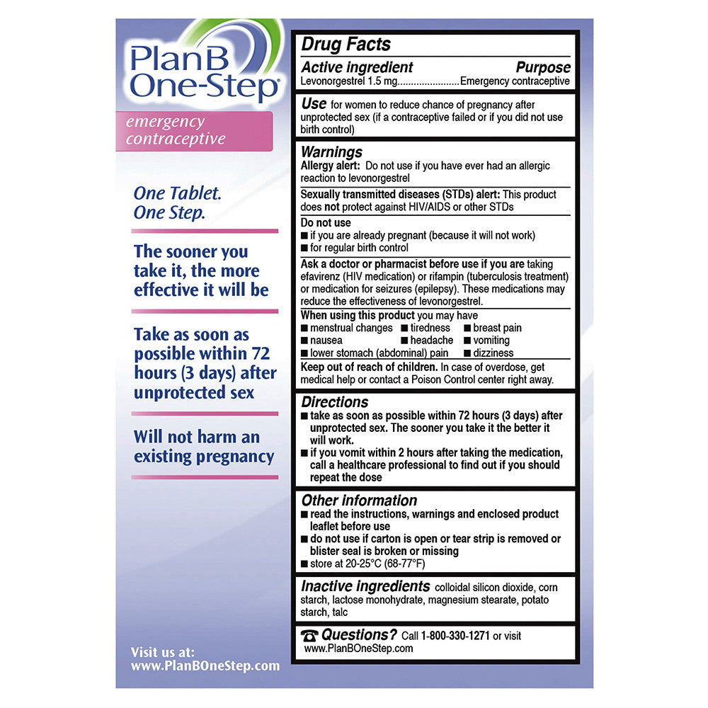 Plan B One Step Levonorgestrel 1.5 Mg Emergency Contraceptive Tablet, 1 Ea