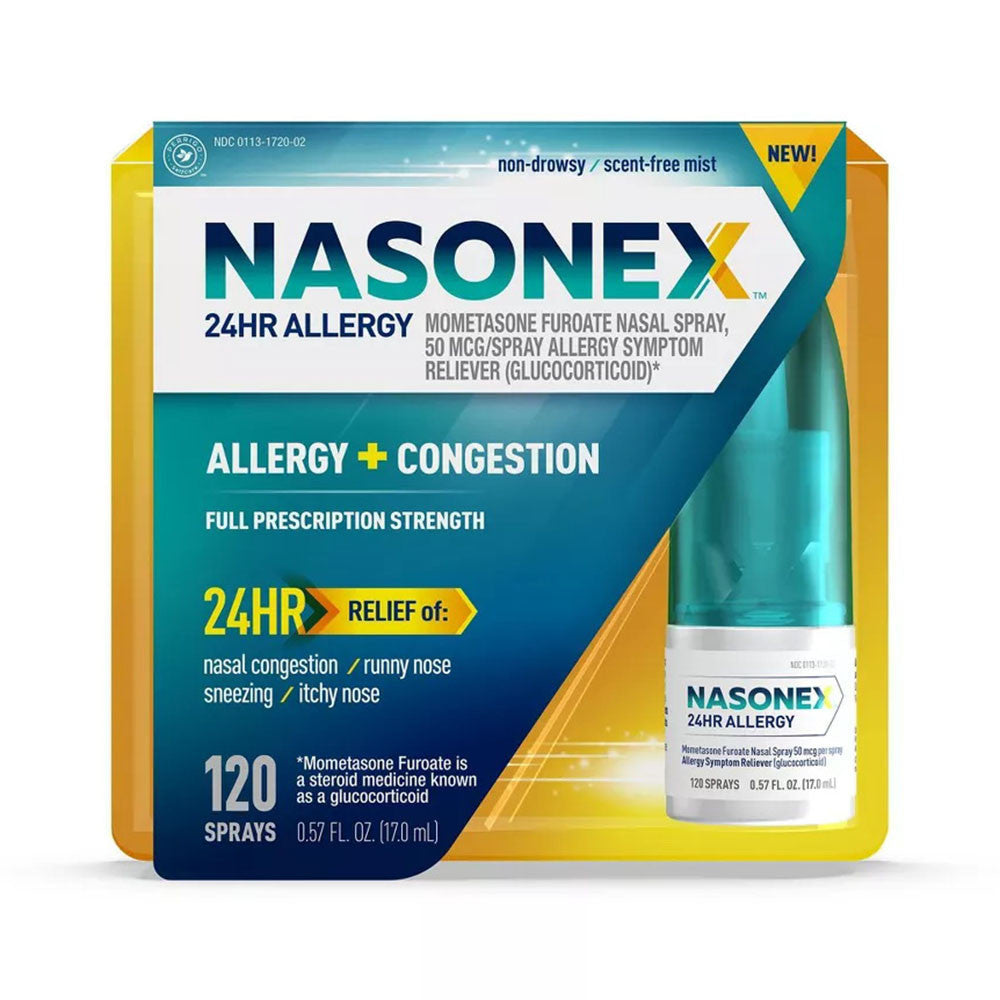 Nasonex 24 Hours Allergy Non Drowsy Mometasone Furoate Nasal Spray 120 Sprays, 17 Ml