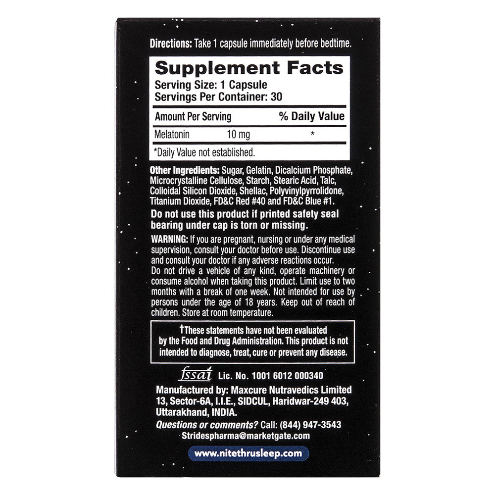 Nitethru Advanced Sleep Aid Melatonin Dietary Supplement Capsules, 30 Ea