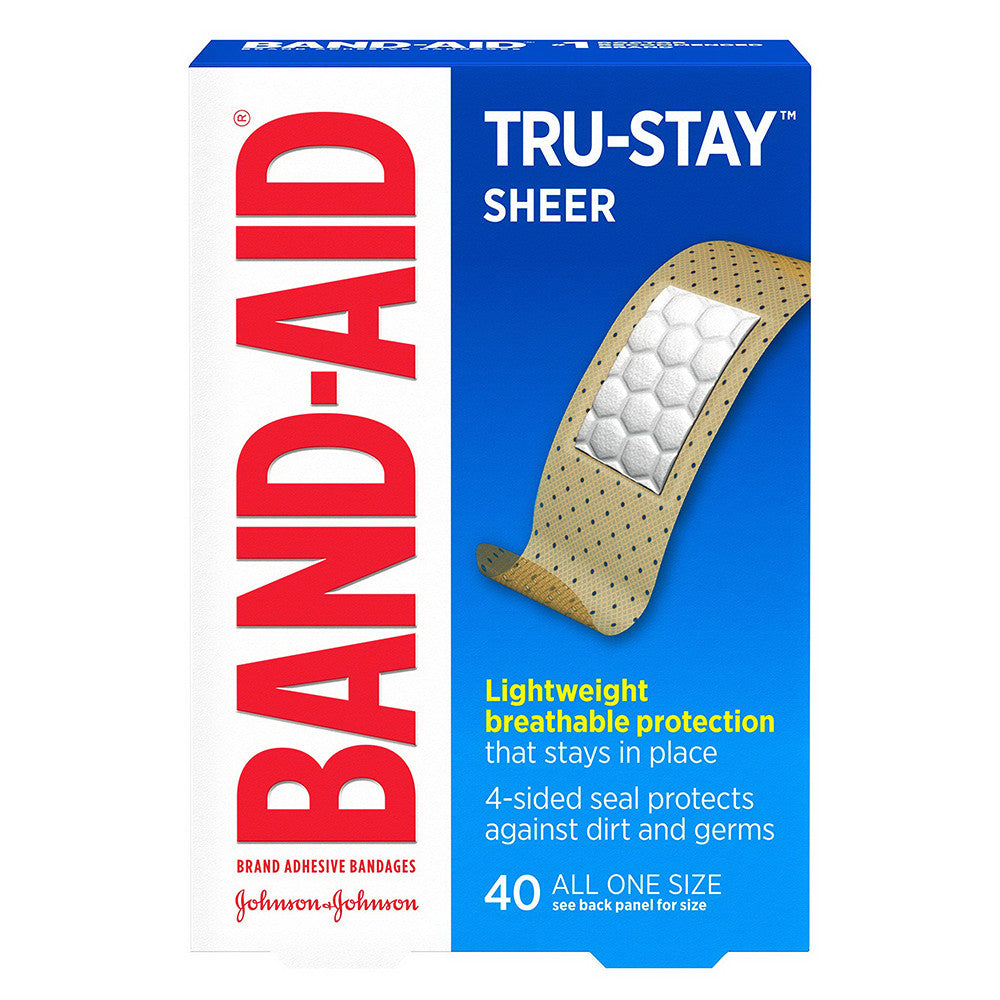 Band-Aid Tru-Stay Sheer Adhesive Bandages, All One Size, 40 Ea