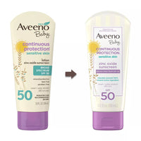 Aveeno Baby Continuous Protection Sensitive Broad Spectrum Skin Lotion Sunscreen SPF 50, 3 oz