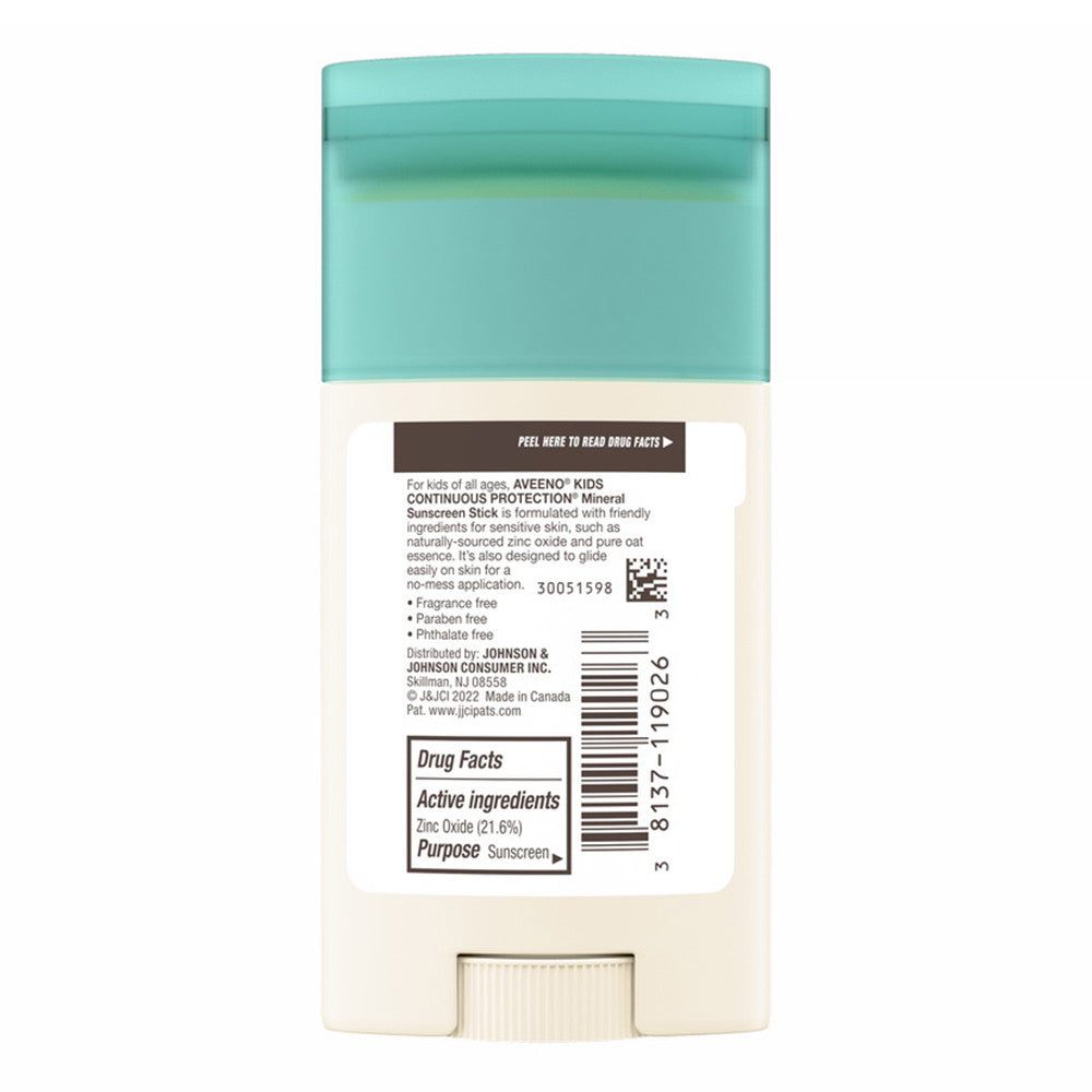 Aveeno Kids Zinc Oxide Mineral Sunscreen Stick, SPF 50, 1.5 Oz