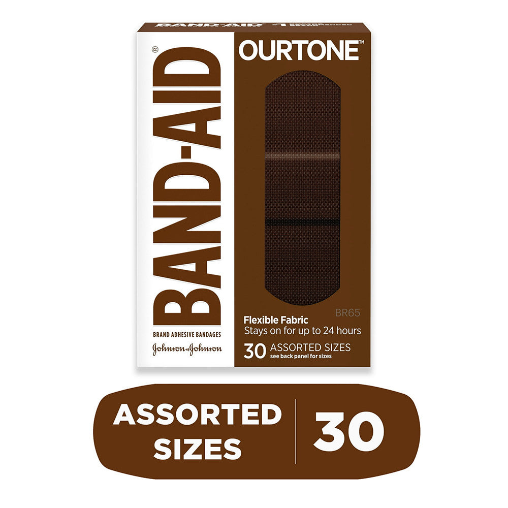 Band Aid Brand OurTone Adhesive Bandages, BR65, Deep Brown, 30 Ea