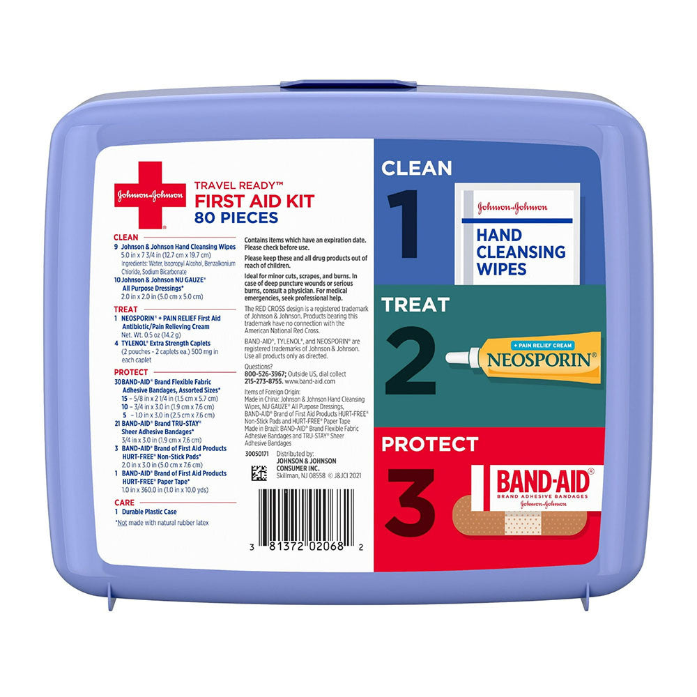 Johnson and Johnson Travel Ready Portable Emergency First Aid Kit, 80 Ea
