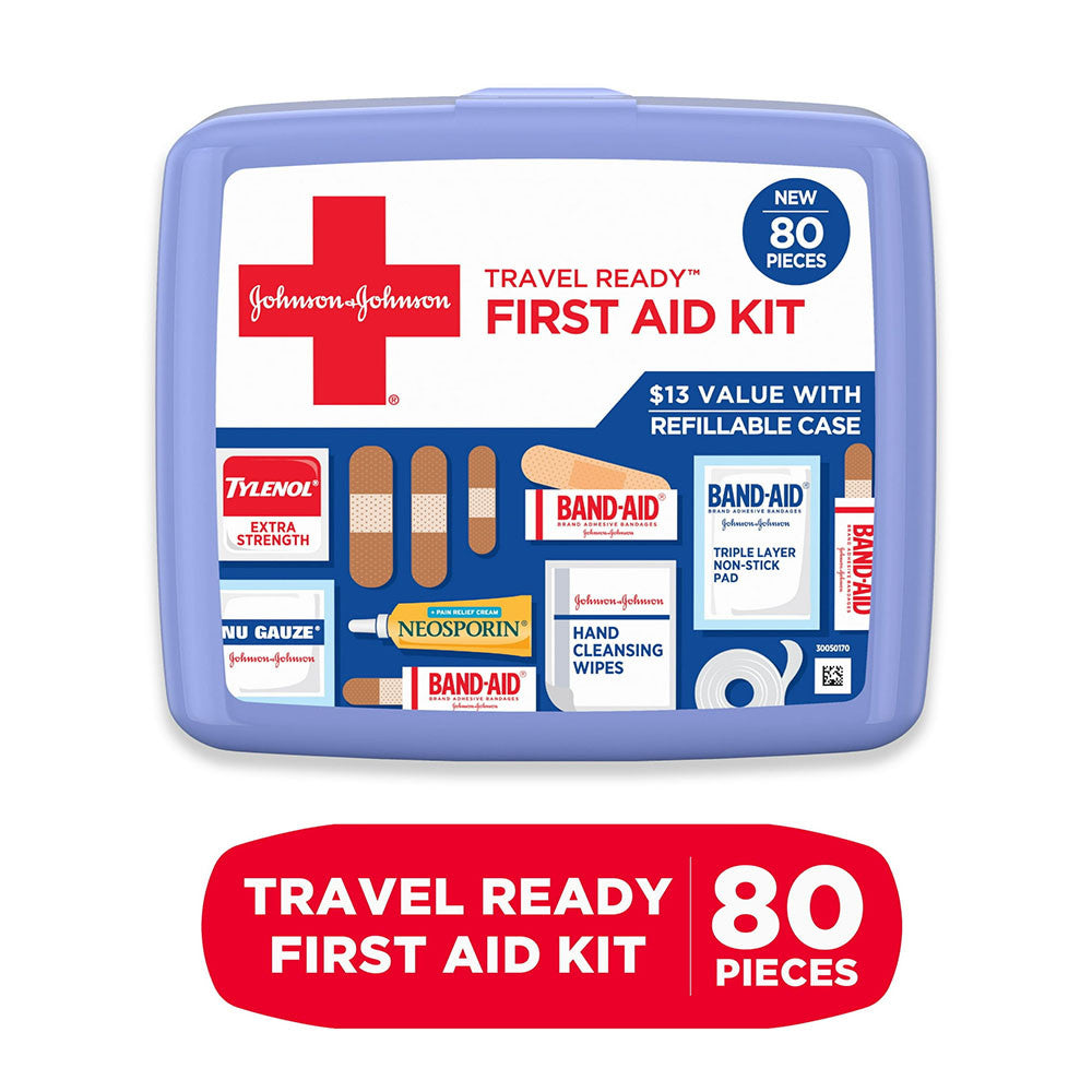 Johnson and Johnson Travel Ready Portable Emergency First Aid Kit, 80 Ea
