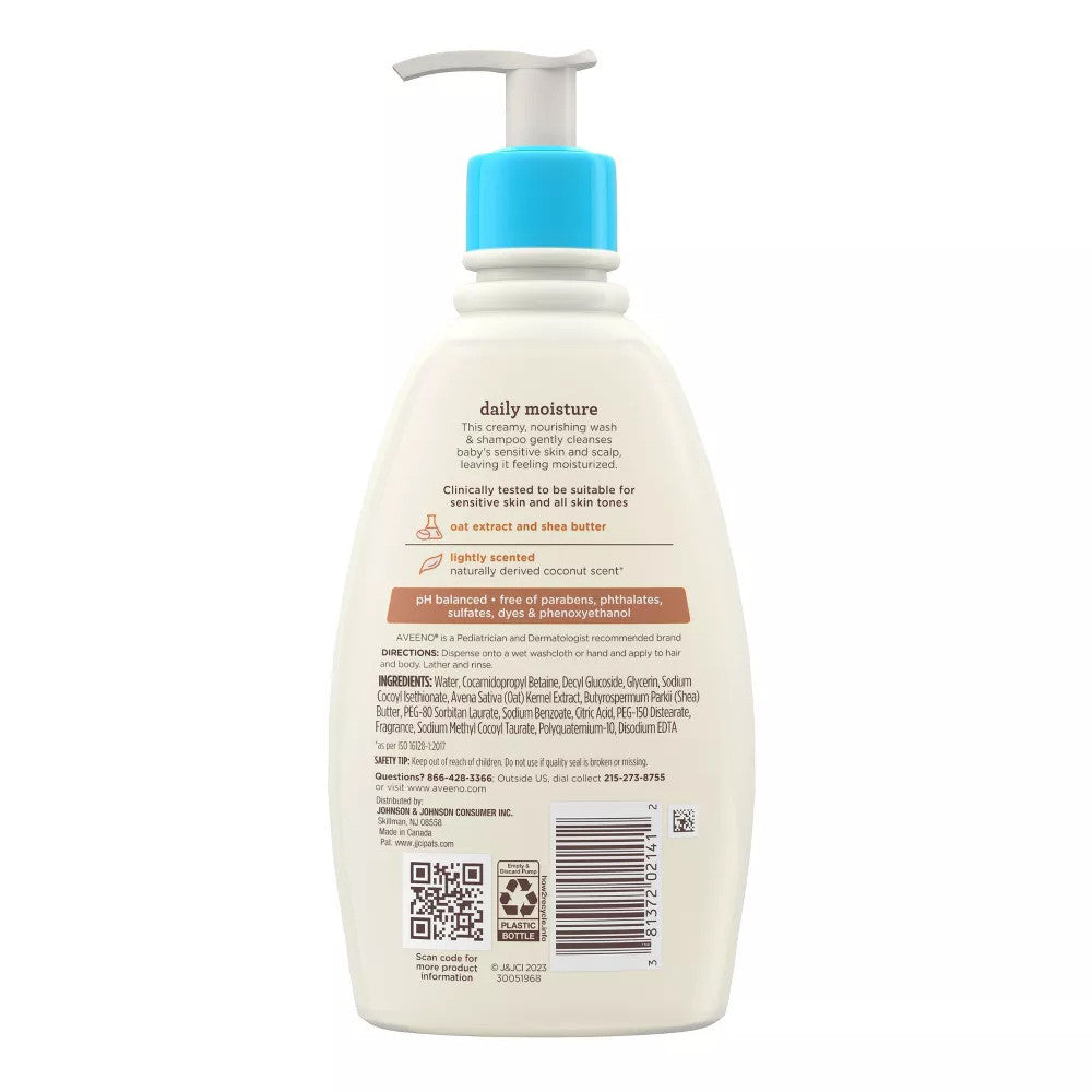 Aveeno Baby Daily Moisturizing 2 In 1 Wash And Shampoo With Shea Butter And Oat Extract, 12 Oz