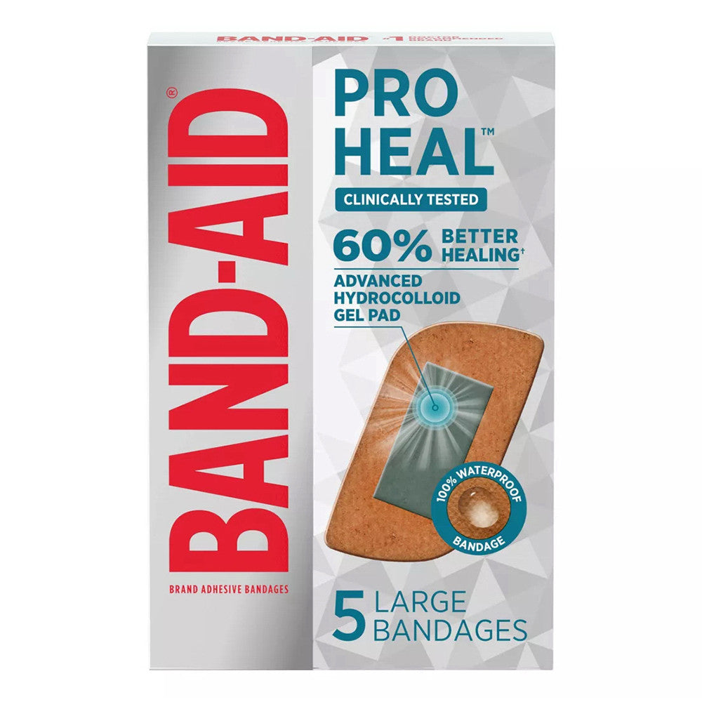 Band Aid Brand Pro Heal Adhesive Bandages with Hydrocolloid Gel Pads, Large, 5 Ea