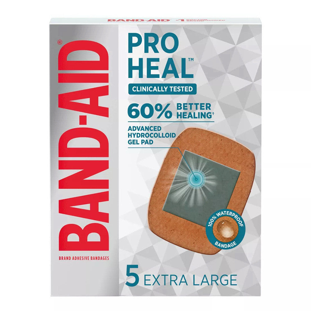 Band Aid Brand Pro Heal Adhesive Bandages Hydrocolloid Gel Pads, Extra Large, 5 Ea