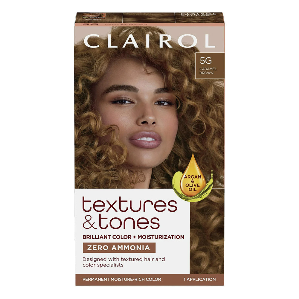 Clairol Textures and Tones Hair Color 5G Light Golden Brown Moisturizing Mask Detangle and Strengthening Hair 1Ea