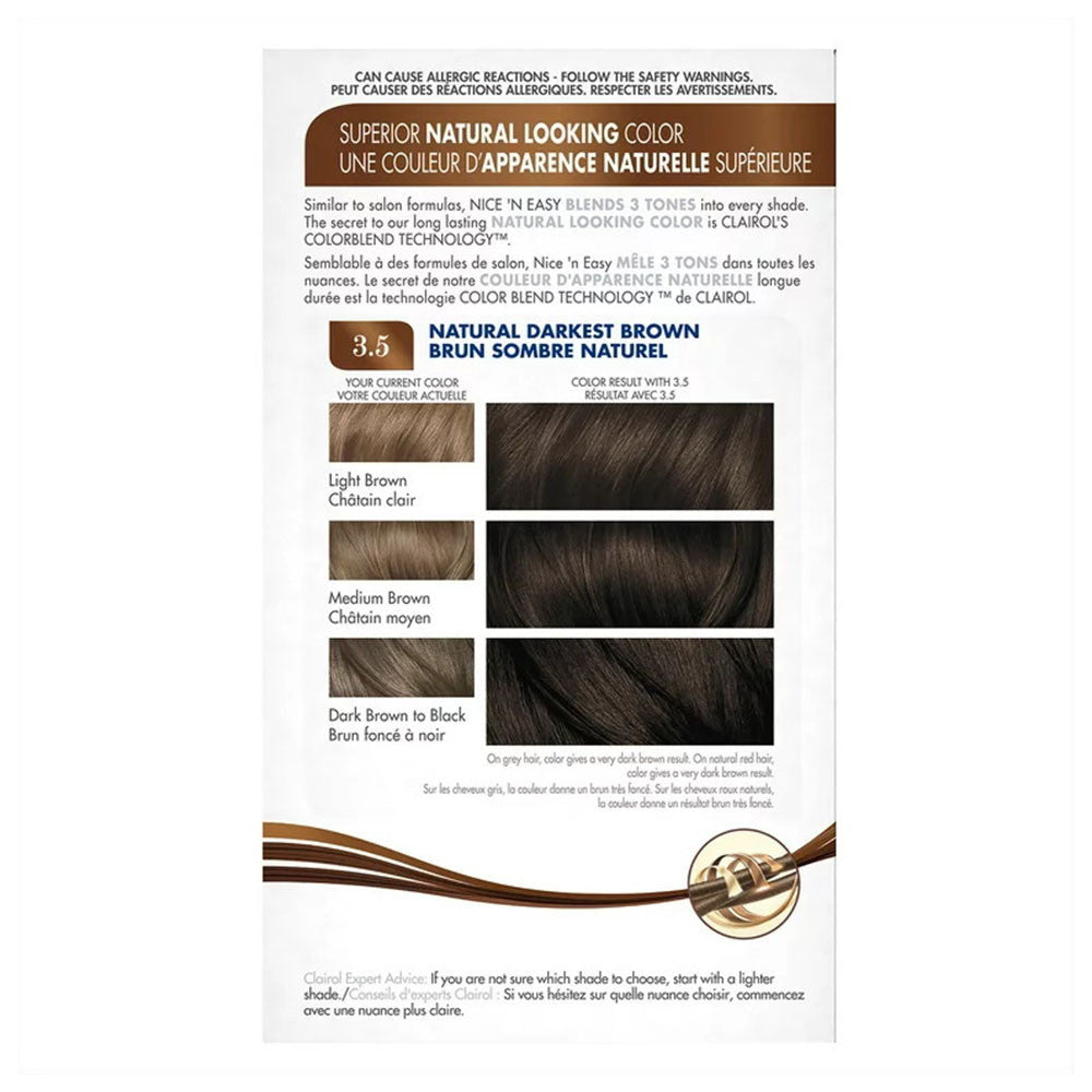 Clairol Nice N Easy Natural Darkest Brown # 121A Permanent Hair Color, Kit