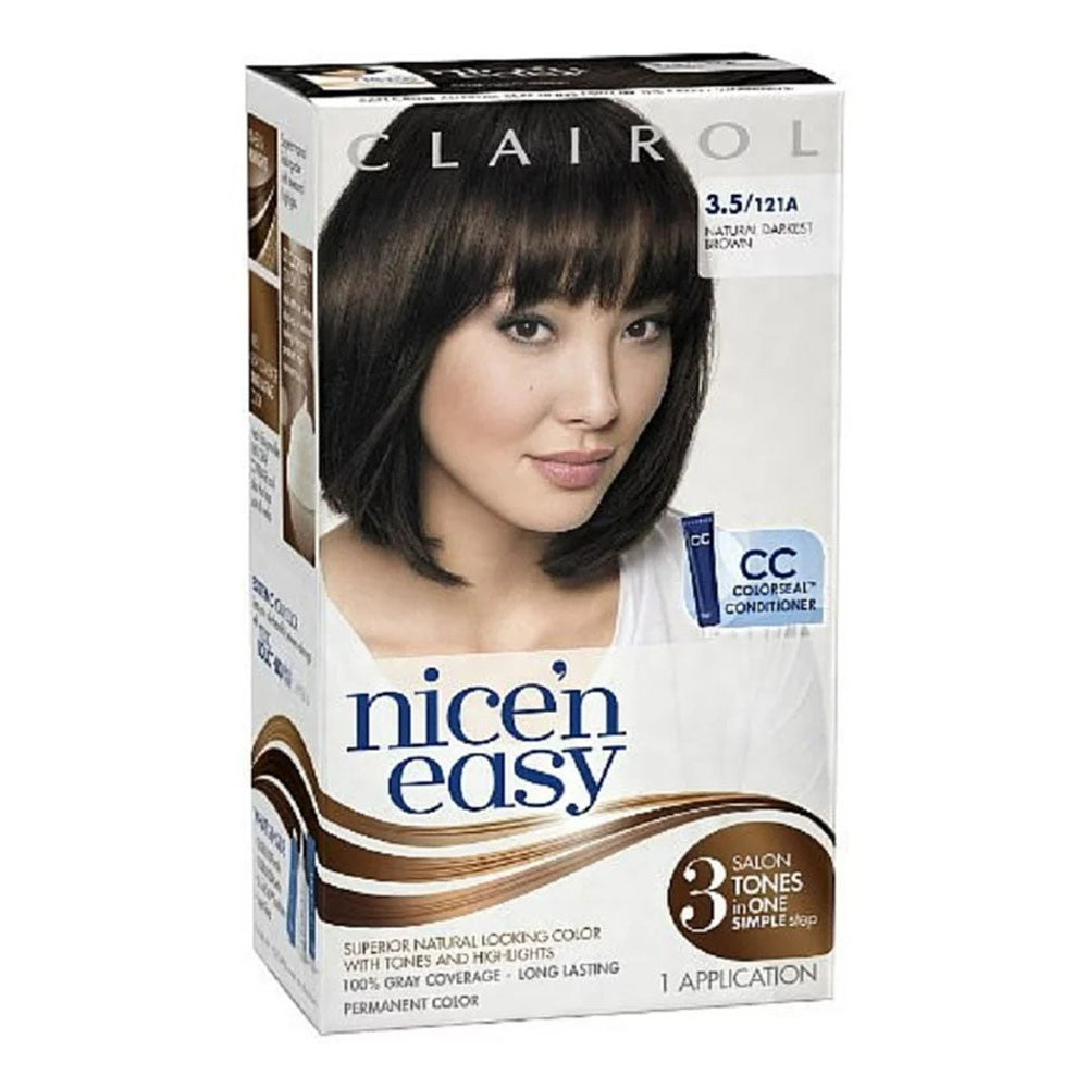 Clairol Nice N Easy Natural Darkest Brown # 121A Permanent Hair Color, Kit