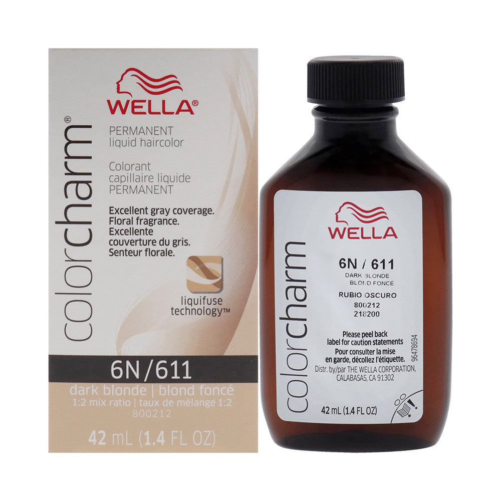 Wella Color Charm Hair Color Permanent Liquid, 6N by 611 Dark Blonde, 1.4 Oz
