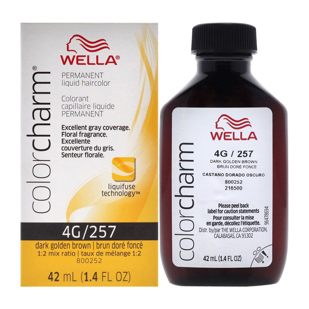 Wella Color Charm Permanent Liquid Hair Color, 4G by 257 Dark Golden Brown Shade, 1.4 Oz
