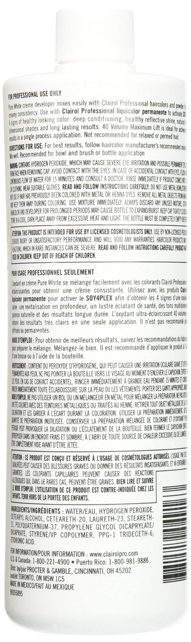 Clairol Pure White Creme Developer 40 Maximum Lift, 16 Oz