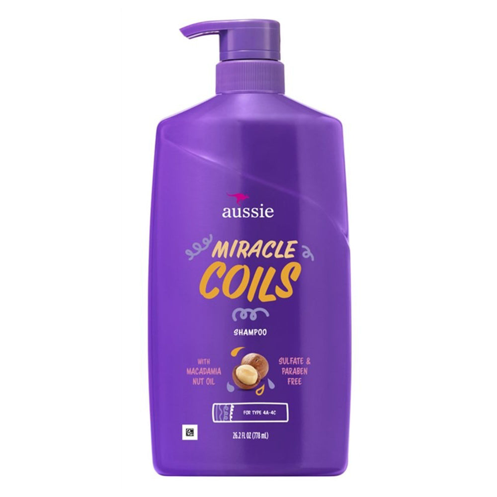Aussie Cleanses Moisturizes Defines Coils Shampoo Miracle Coils Sulfate-Free Pump 26.2Oz (778ml)