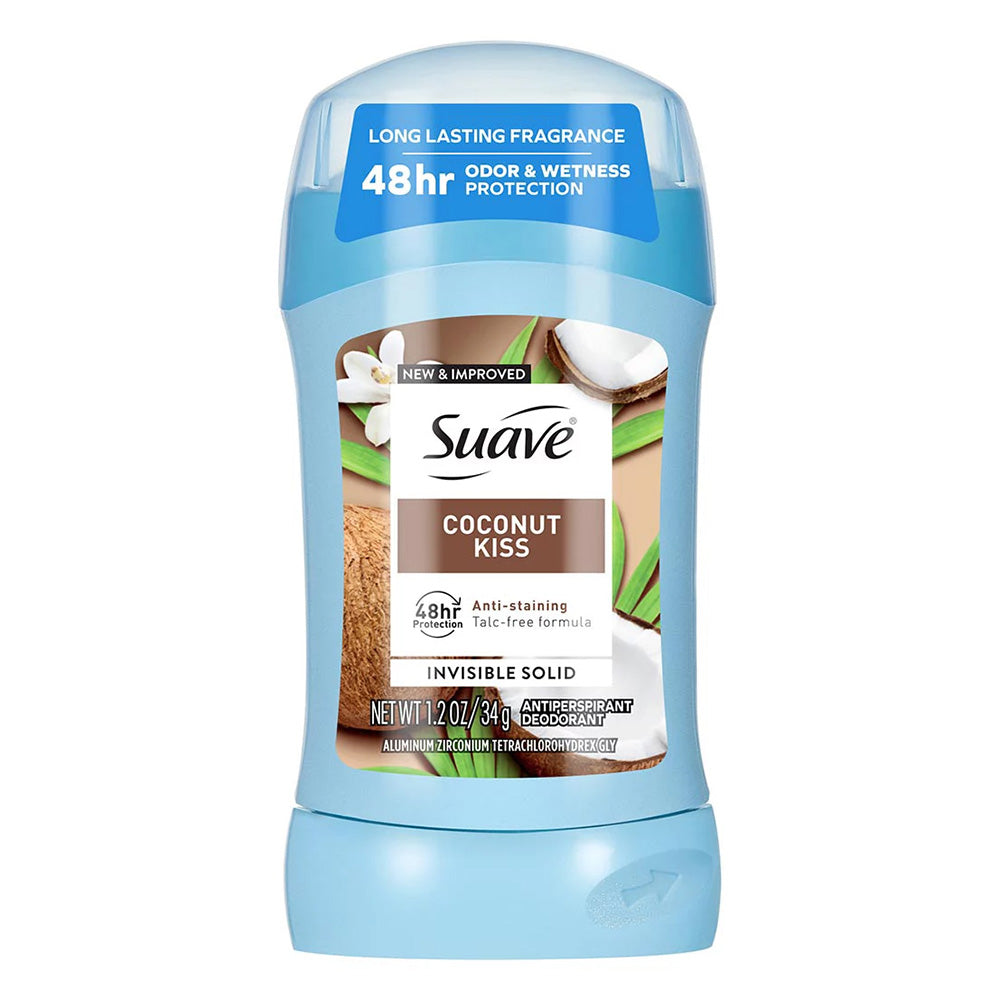 Suave Invisible Solid Coconut Kiss Antiperspirant Deodorant Stick for Women 1.2Oz (34g)