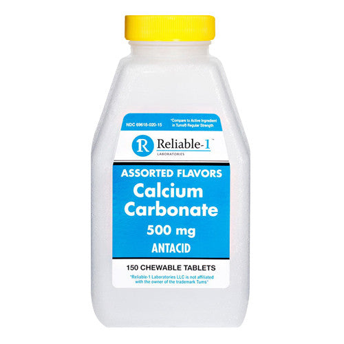 Reliable 1 Calcium Carbonate 500 mg Antacid Chewable Tablets, Assorted Flavors, 150 Ea