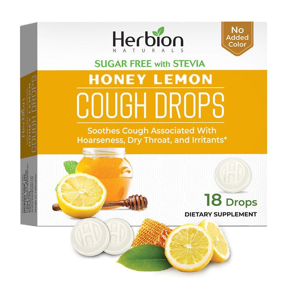 Herbion Cough Drops Suger Free, Honey Lemon Lozenges, 18 Drops