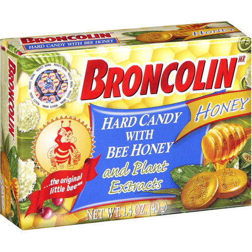 Broncolin Hard Candy With Bee Honey And Plant Extracts, Honey - 1.4 Oz
