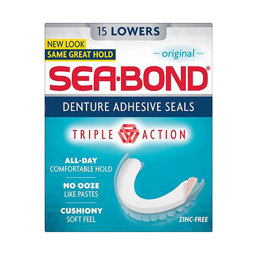 Sea Bond Denture Adhesive Lowers, Original With  Triple Action, 15 Ea