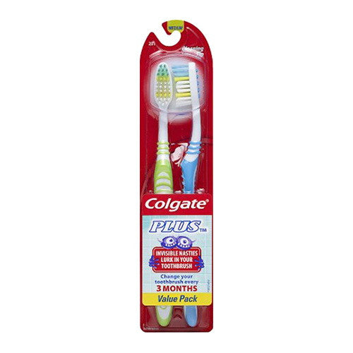 Colgate Plus with Invisible nestles Lurk in your Toothbrush, Value Pack, Medium, 2 Ea