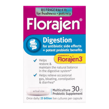 Florajen3 Probiotic Digestion, Unique Multiculture Formula Capsules, 30 Ea