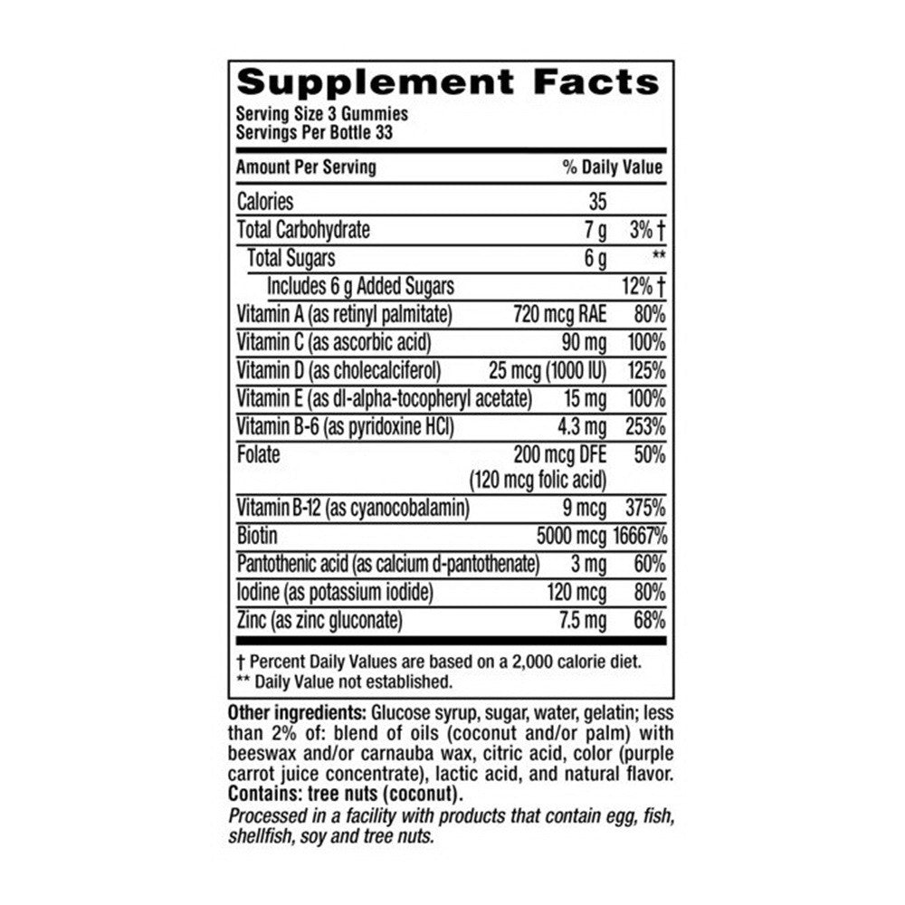 Vitafusion Hair Skin and Nail Multivitamin Gummies, Natural Raspberry, 100 ea